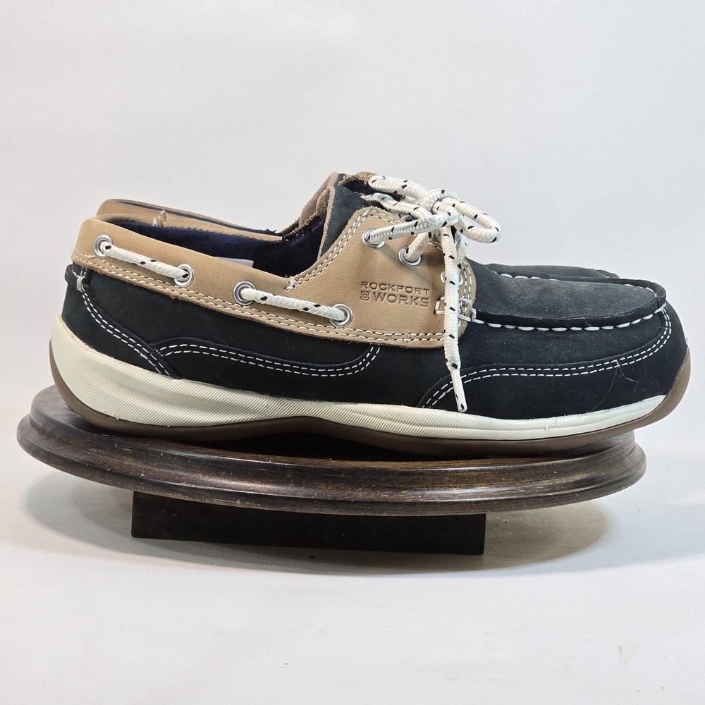 Rockport Works Shoes Womens Size 6M Black Tan Leather Boat Safety Comfort RK670